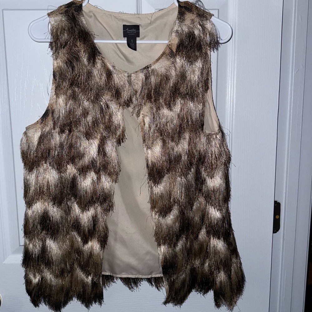 Chico’s Faux Fur Vest in Brown and Tan